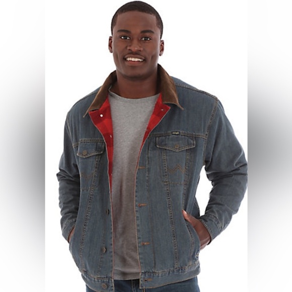 Wrangler blanket lined corduroy collar button down blue denim jean jacket - Picture 3 of 16